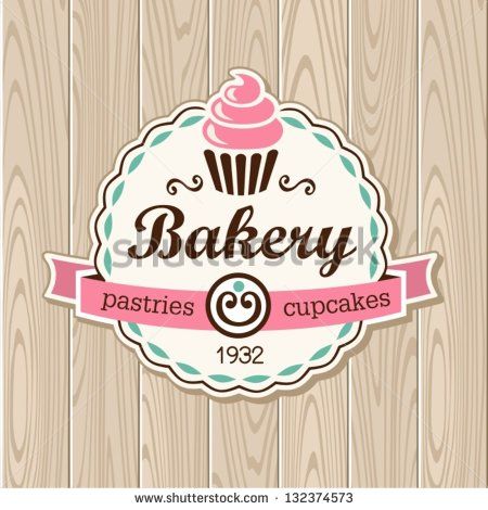 bakery logo with cupcakes on wooden background, eps108972