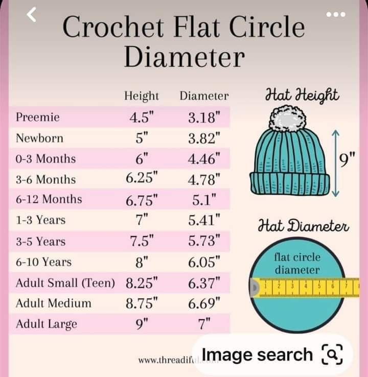 the size and height of a crochet flat circle diamer