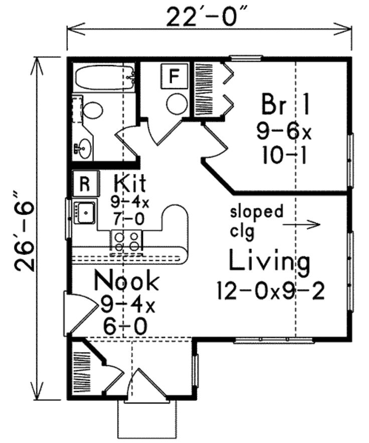 the floor plan for a small house with two bedroom and living areas on each side