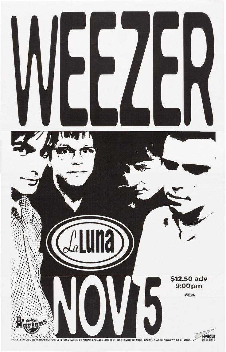 the poster for weezer's no 5 show is shown in black and white