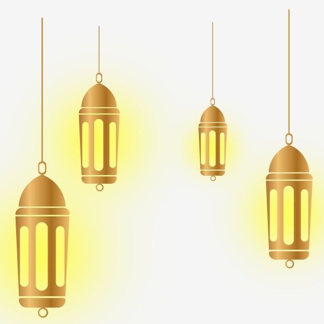 three hanging lanterns with one light on each side and the other in gold color, against a white background