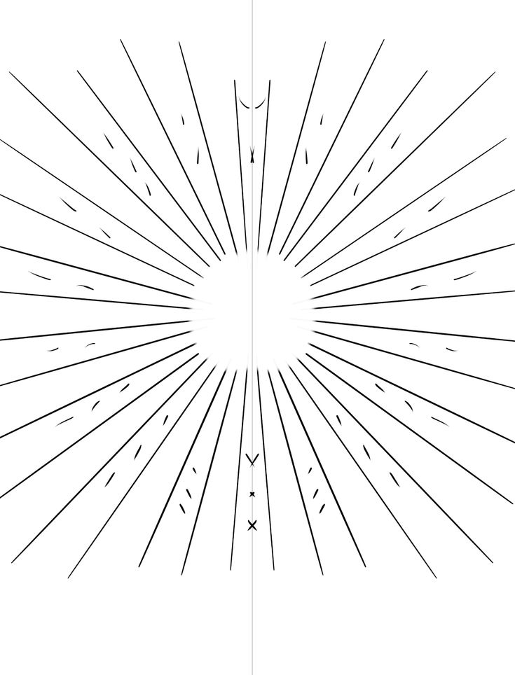 a sunburst is shown in black and white, with lines going through it