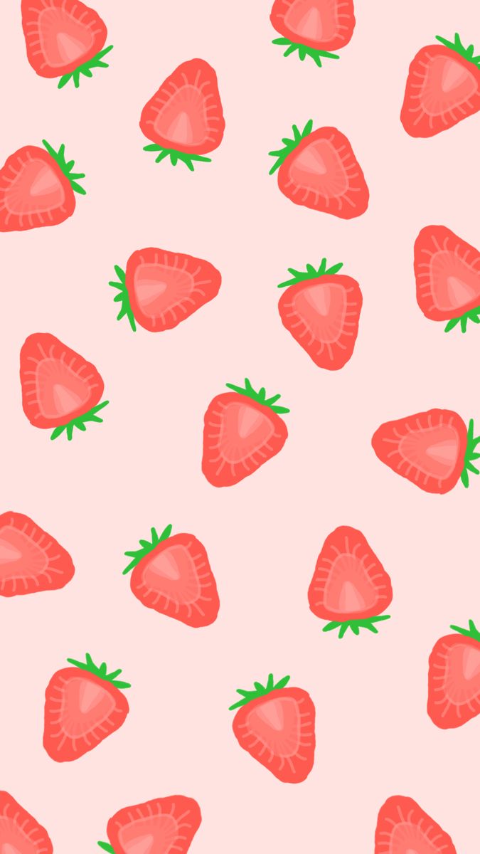 strawberries on a pink background with green stems