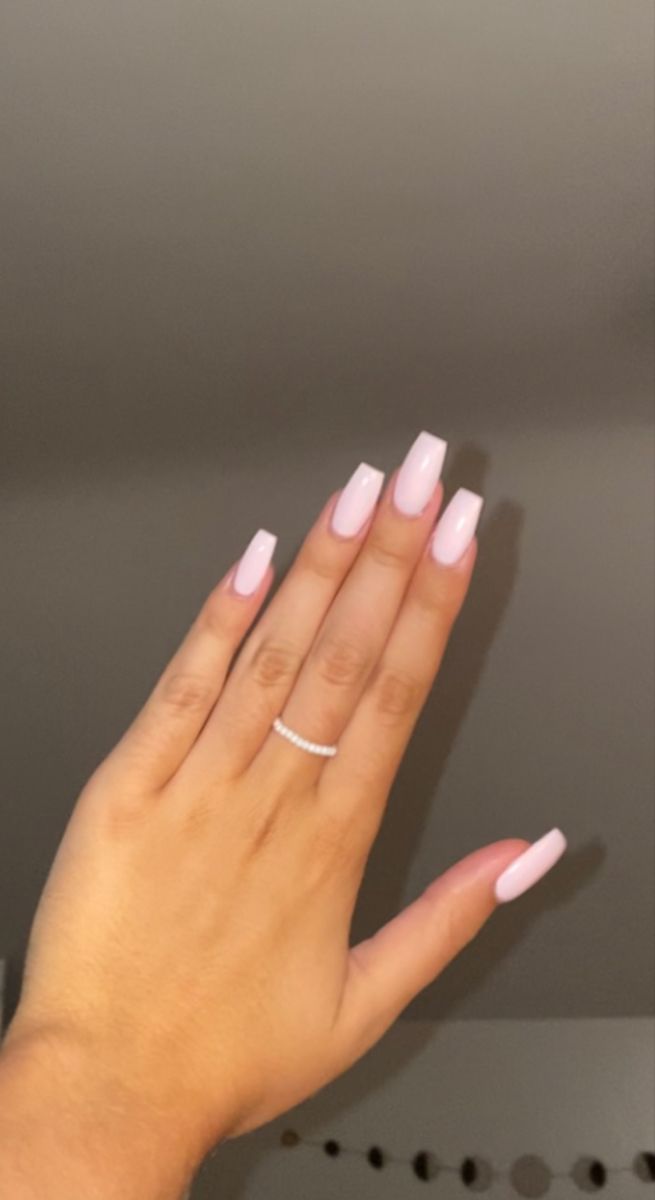 Soft Pink Nails Coffin, Light Pink Acrilyc Nails, Clean Set Nails, Plain Colour Nails Summer, White Pink Nails Acrylic, Acrylic Nails Full Color, Really Light Pink Nails, Solid Light Pink Nails, Coffin Plain Nails