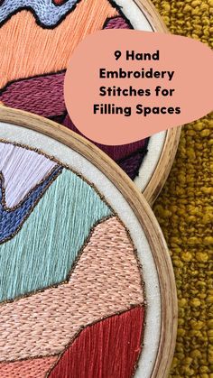 two hand embroidery stitches for filling spaces with text overlay that reads, 9 hand embroidery stitches for filling spaces