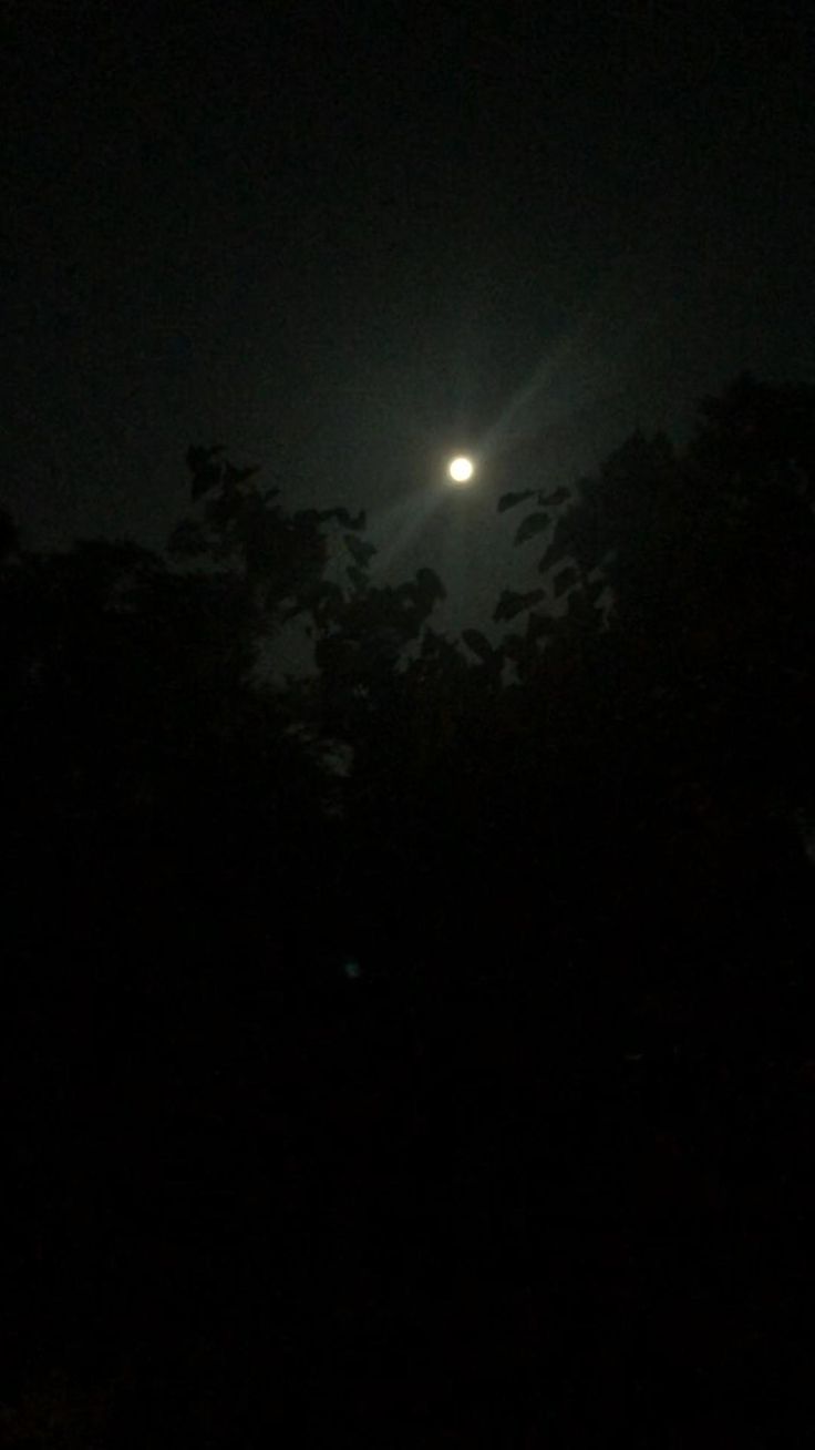 the moon is shining brightly in the dark sky