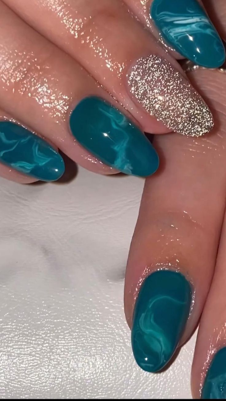 Teal Nails Gel, Nail Designs Turquoise, Teal Nail Designs Turquoise, Green Marble Nails, Teal Acrylic Nails, Nails Teal, Turquoise Nail Designs, Teal Nail Designs, 2023 Nail