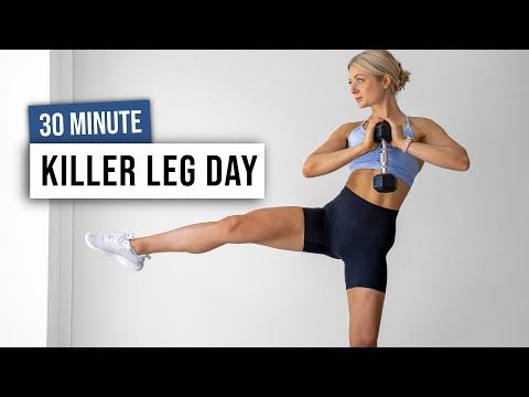 a woman is doing an exercise with a dumbble bar in front of her and the words 30 minute killer leg day