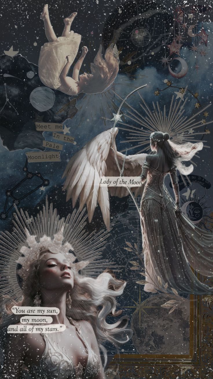 an artistic collage with angels and stars