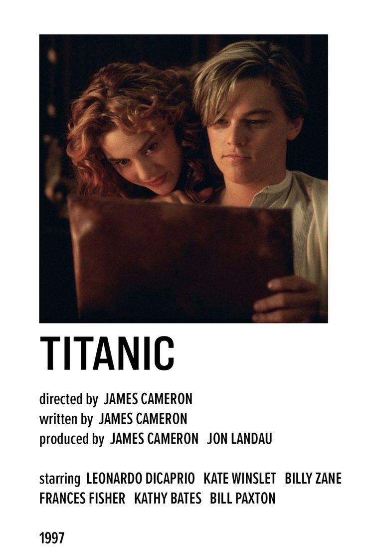 a poster for the movie titanic with two people looking at something in front of them