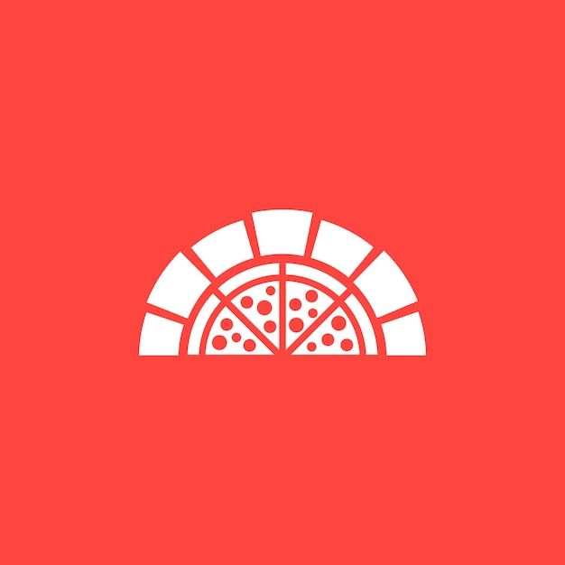 a slice of pizza sitting on top of a red background with the word pizza written below it