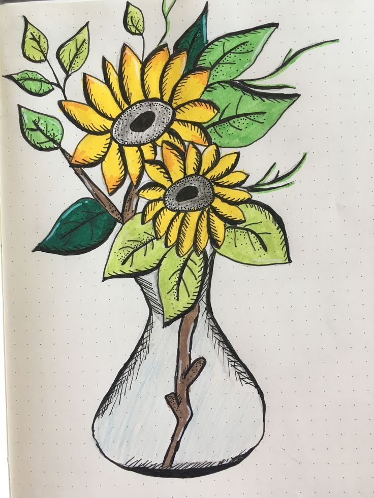 sunflowers in a vase, water based pens Sunflower Bullet Journal, Sunflower Vase, Sketches Simple, Art Drawings Sketches Simple, Art Drawings Sketches, Van Gogh, Drawing Sketches, Easy Drawings, Sunflower