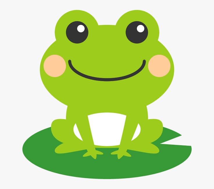 a green frog sitting on top of a leaf with its eyes wide open and smiling