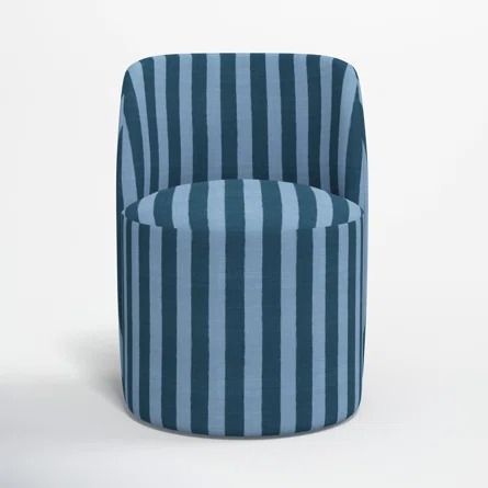 a blue and white striped chair on a white background