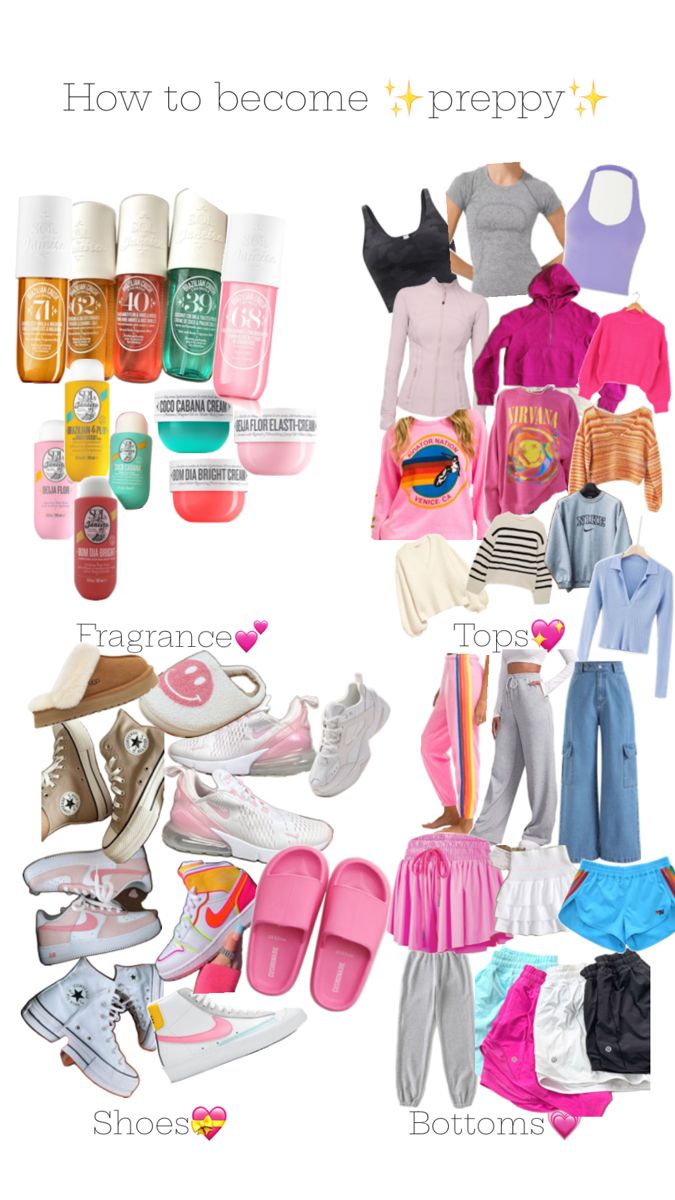 an image of clothes and shoes with the words how to become preppy on them