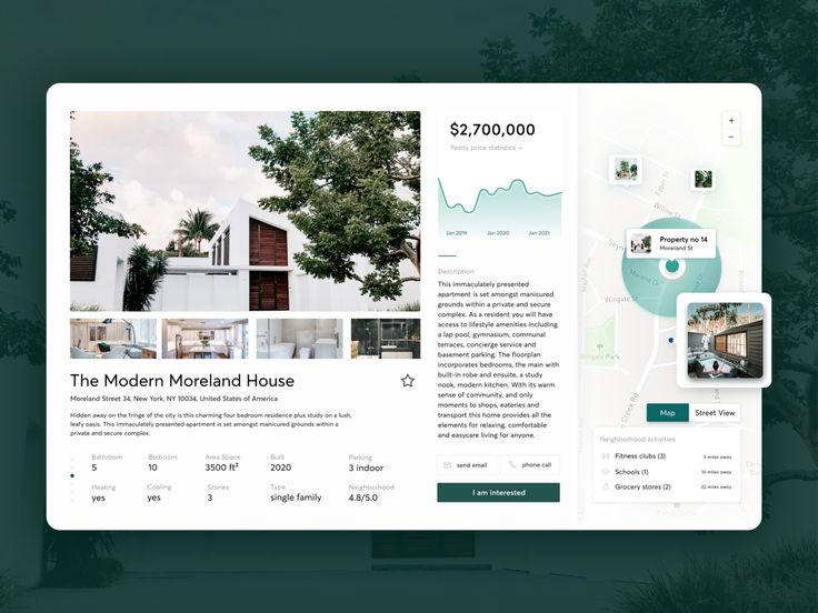 the modern house website design is displayed on a computer screen, with images of houses and trees