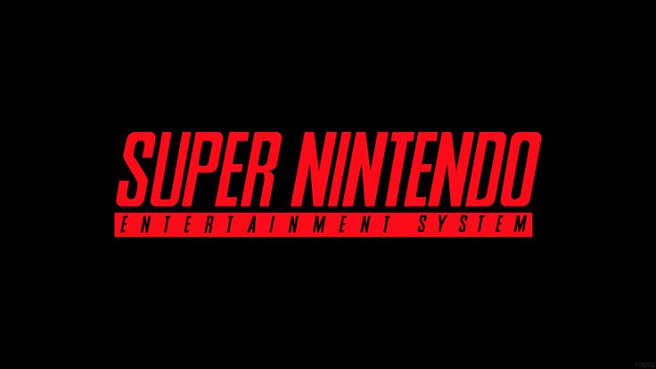 the logo for super nintendo entertainment system, with red letters on black and red background