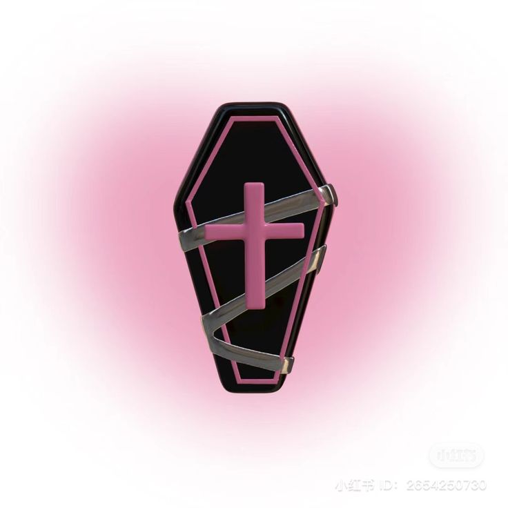 a pink and black box with a cross on it