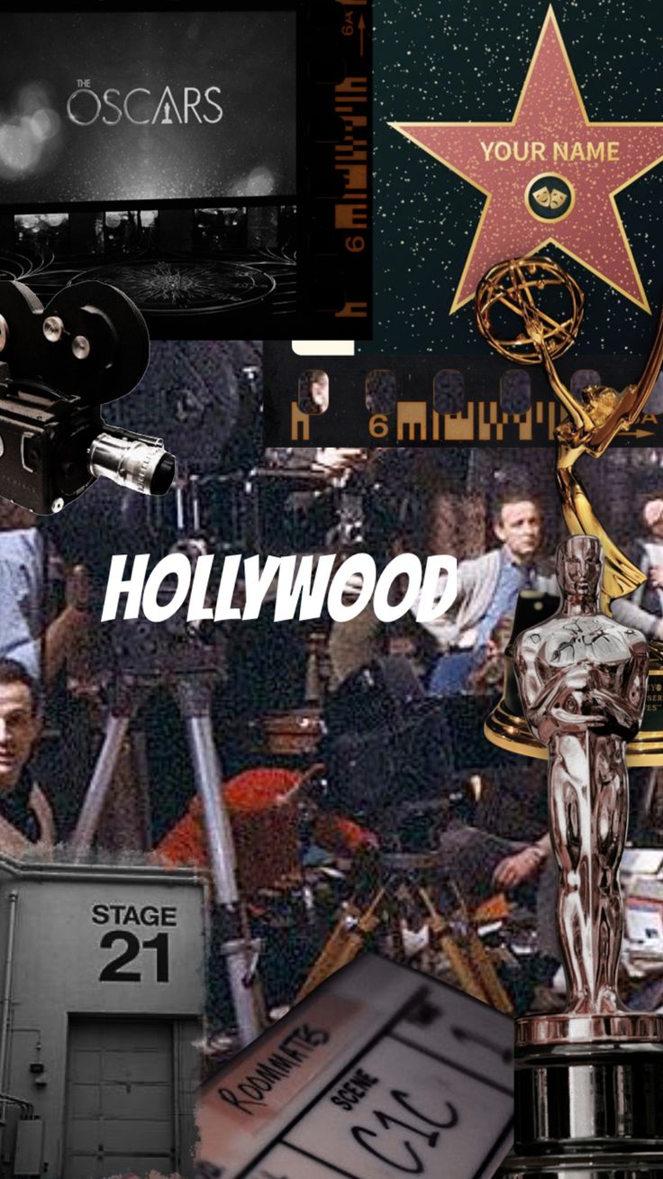 the hollywood star is surrounded by many different pictures and words, including an oscar statue