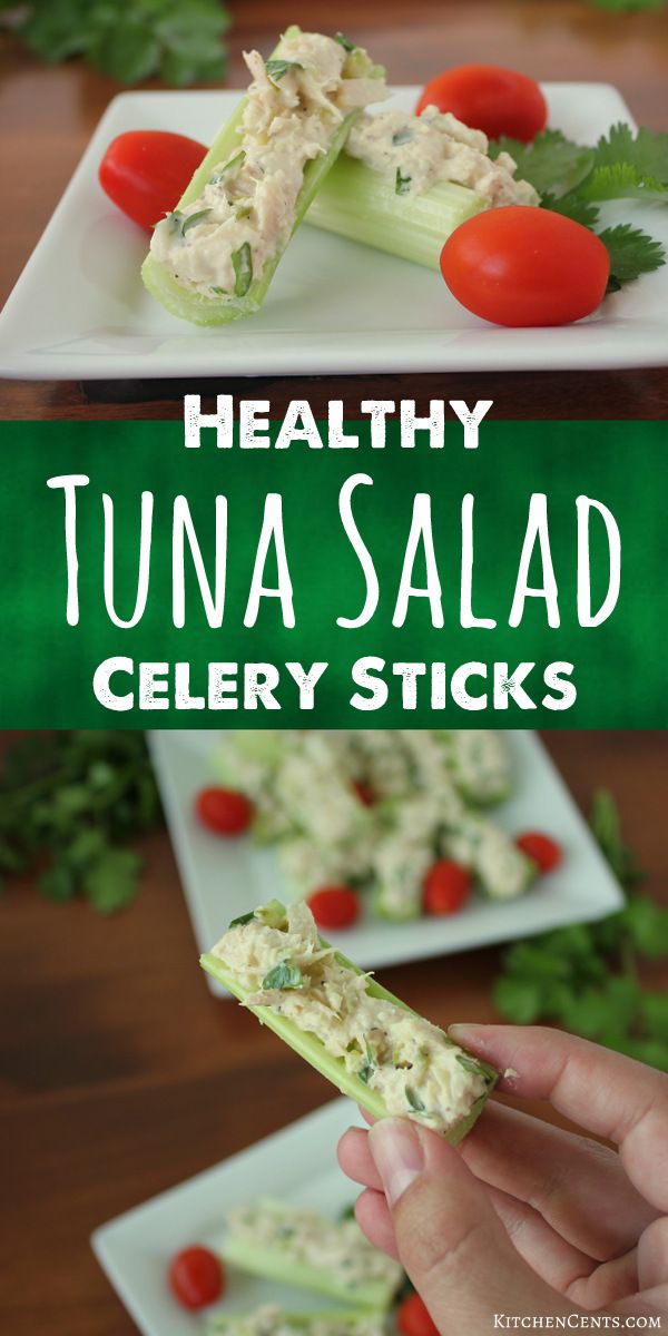 healthy tuna salad celery sticks with tomatoes and lettuce