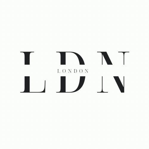 the logo for london is shown in black and white, with an elegant font pattern