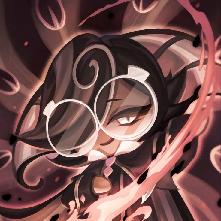 an anime character with glasses on her face and hair blowing in the wind, surrounded by swirling swirls