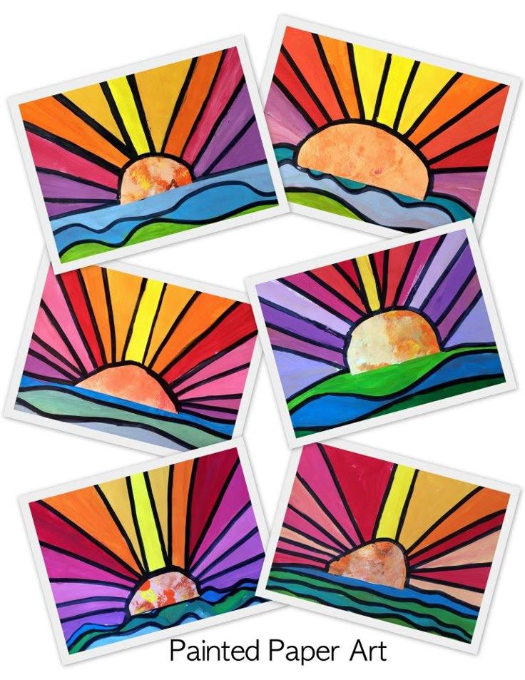 four pictures of the sun and clouds painted on paper art project for kids to make