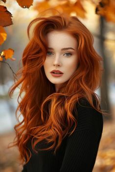 Blonde Hair Highlights Ideas For Blondes, Natural Orange Hair Color, Fall Fantasy Hair Color, Redhead Hair Color Ideas, Fall Red Hair Color Autumn Highlights, Fire Red Hair Color, Beautiful Women's Faces, Beautiful Red Head Woman, Autumn Red Hair