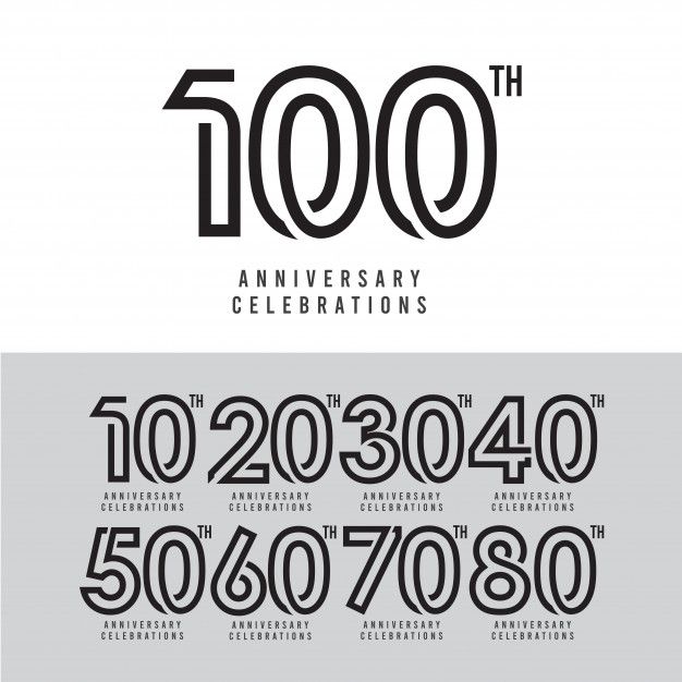 an anniversary celebration with numbers and the words 100th in black on a white background