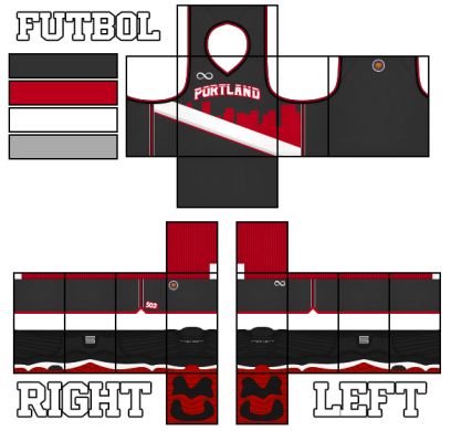 the portland redblad jersey is shown in black, white and red