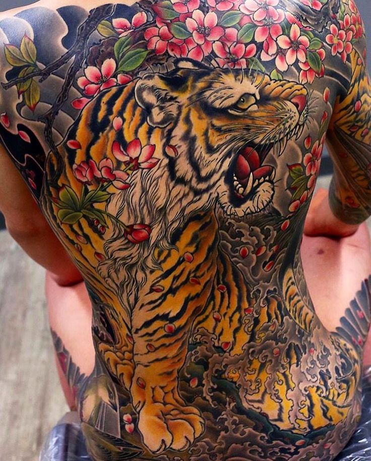 the back of a man with tattoos on his body