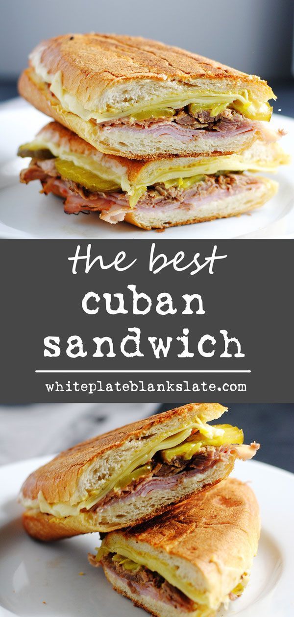 two sandwiches stacked on top of each other with the words, the best cuban sandwich