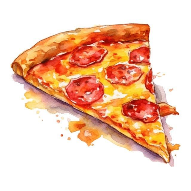 Pizza Pie Slice Watercolor Clip Art 4 High Quality PNG Collage Ju... Small Food Drawings, Watercolor Food Paintings, Food Painting Watercolor, Cook Book Illustration, Pizza Slice Drawing, Pizza Watercolor, Note Decoration, Pizza Illustration, Png Collage