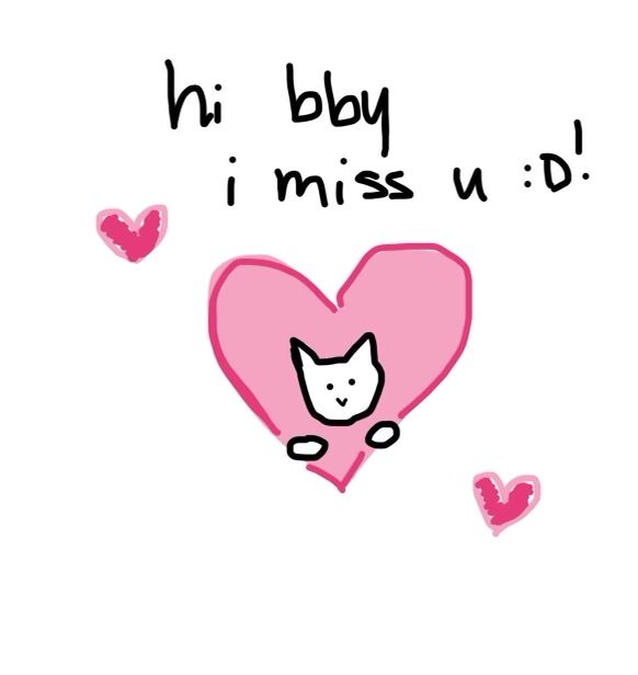 a pink heart with the words hi boy i miss u d