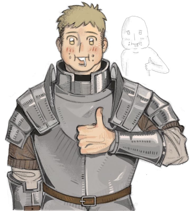 a drawing of a man in armor giving the thumbs up