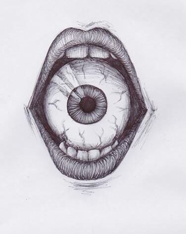 a pencil drawing of an eye with the iris in it's center and part of its body visible