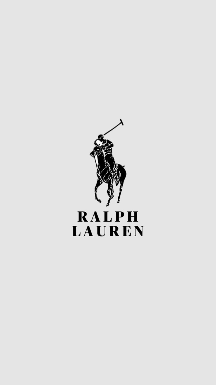 the polo lauren logo is shown in black on a gray background with an image of a horse