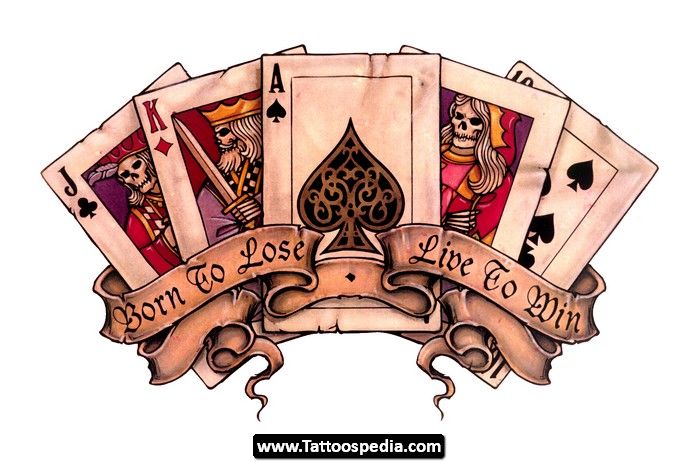 four playing cards with the words born to lost, live to win and three kings