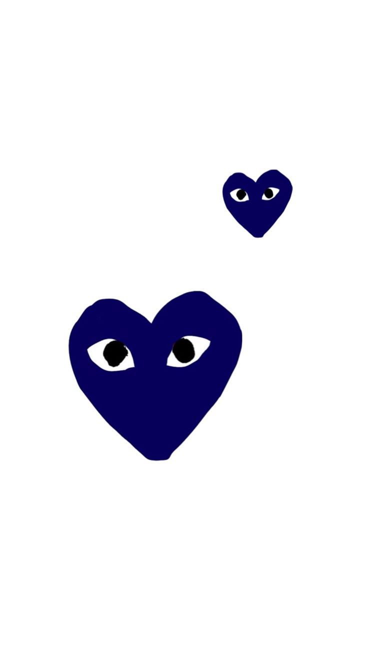 two blue hearts with eyes floating in the air