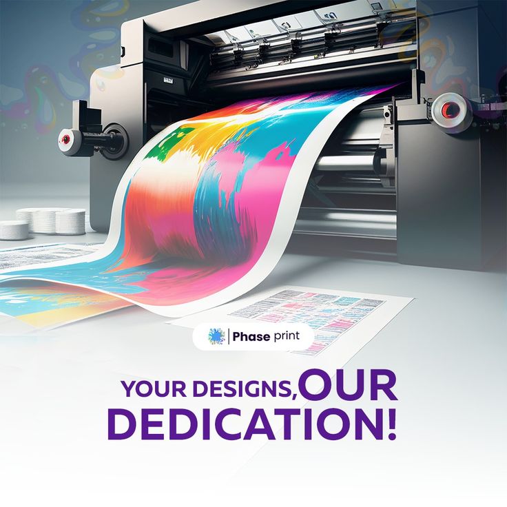 an advertisement for a printing machine with the words your designs our dedication printed on it