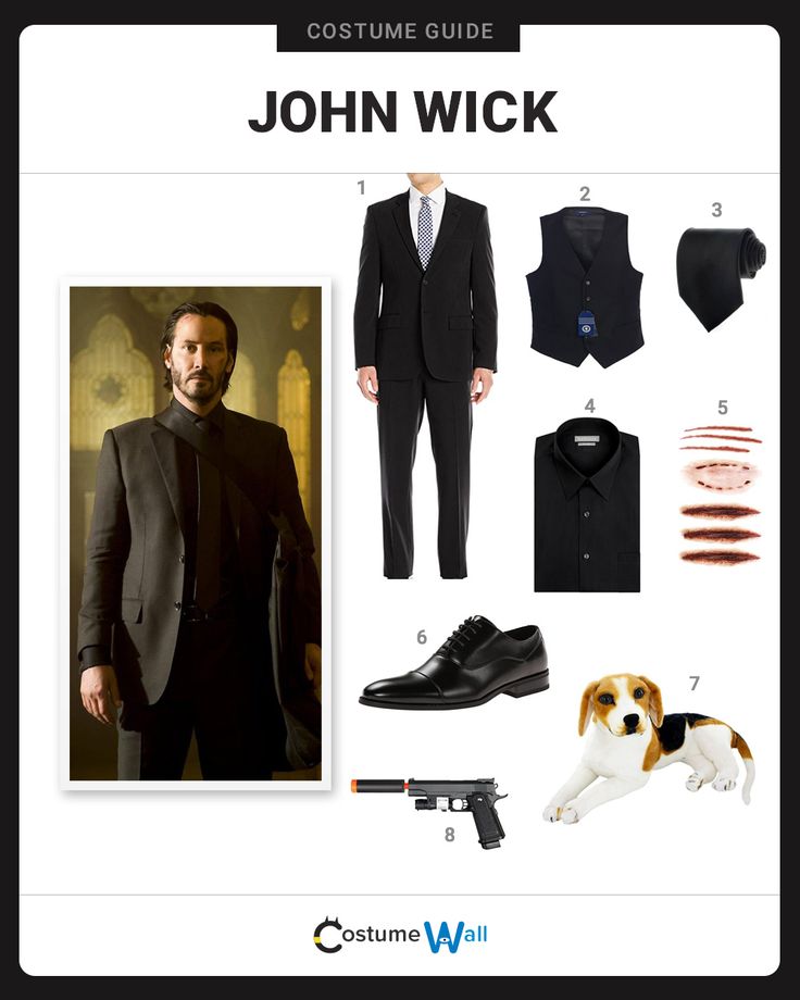 a costume guide for john wick from the hitman's tale, with his dog