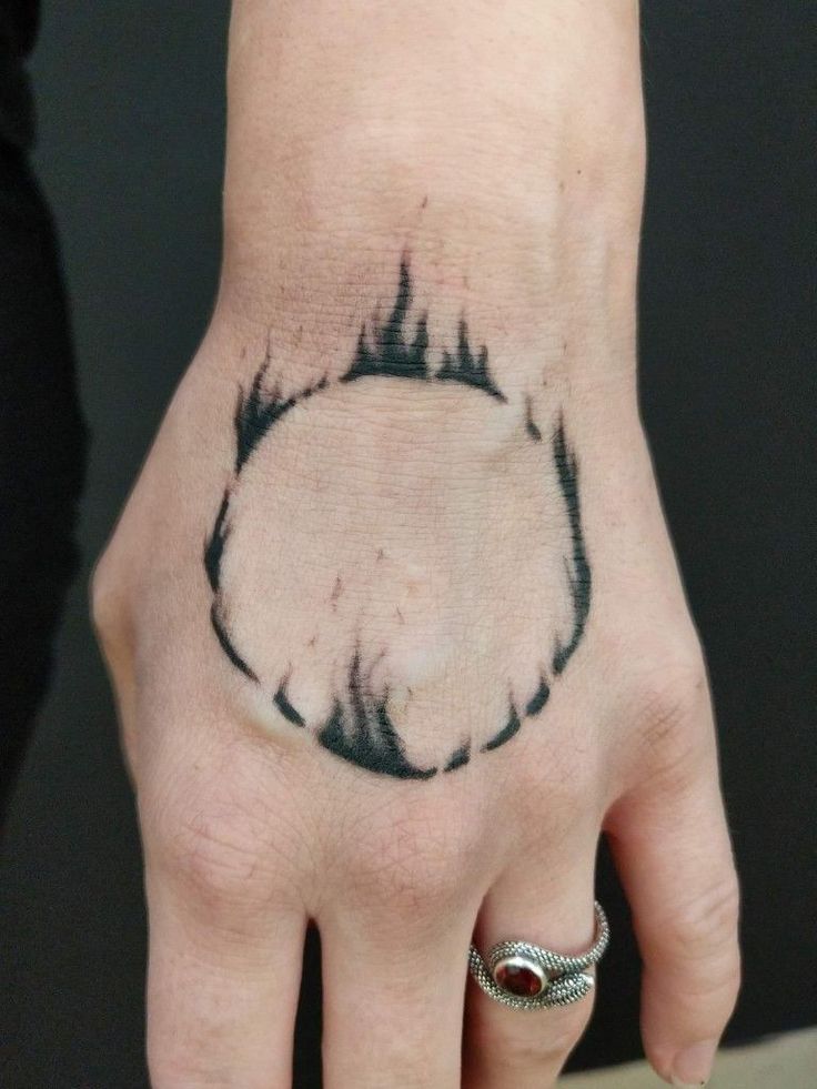 a person's hand with a tattoo on it and a ring around the wrist