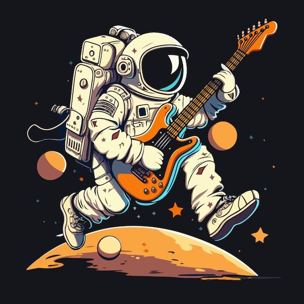 an astronaut is playing the guitar while floating in space