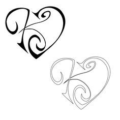 two hearts with the letter k on them, one is drawn in black and white