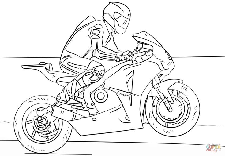 a man riding on the back of a motorcycle in black and white coloring book pages