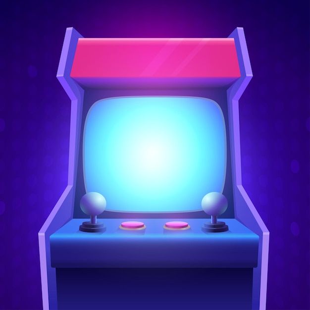 an old - fashioned video game with a glowing blue screen and two pink knobs