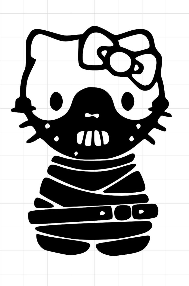 an image of a hello kitty sticker in black and white with the word hello kitty on