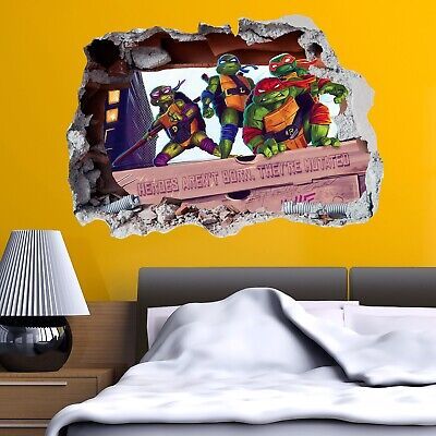 the teenage mutant turtles sticker is shown in this bedroom wall decal, which features an image of two teenage mutants on a bed