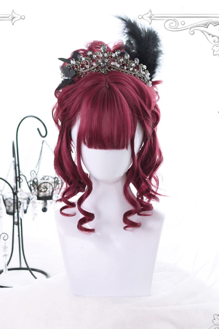 SKU: LIN00305 Fabric:High Temperature Wire Style types: Gothic Lolita Season: Spring, Summer, Autumn, Winter Notice: Any of the accessory is not included. Wig Length: 30-35CM. Lolíta Hairstyle, Red Short Curly Hair, Wig Short Hair, Style Types, Cosplay Hair, Kawaii Hairstyles, Short Hair Wigs, Hair Reference, Short Curly Hair