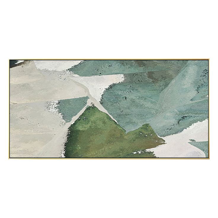 an abstract painting with green and white colors